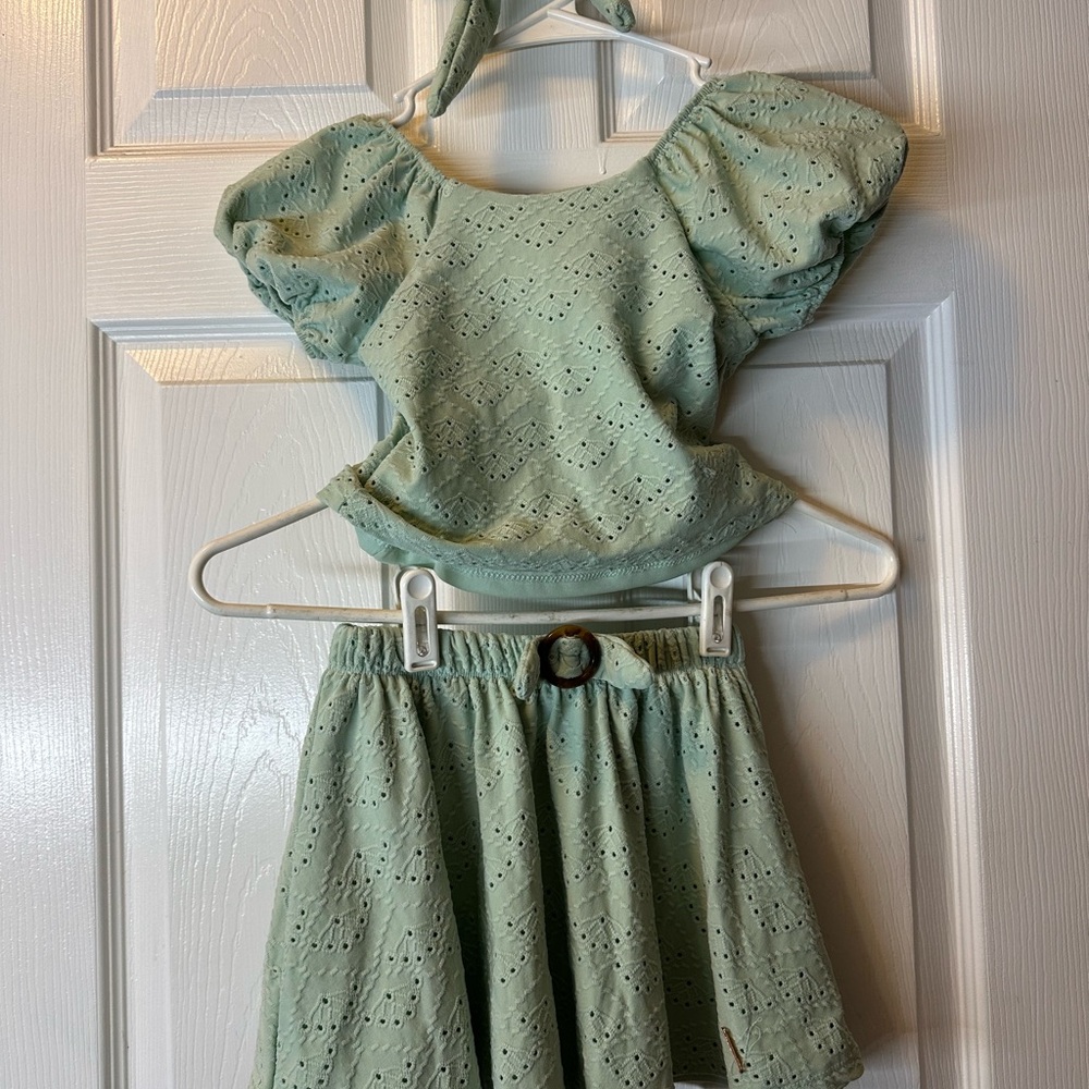 Mint Green Eyelet Top and Skirt Set